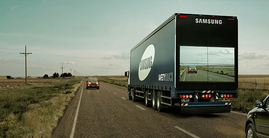 Semi Truck trailer with driver and full screen
